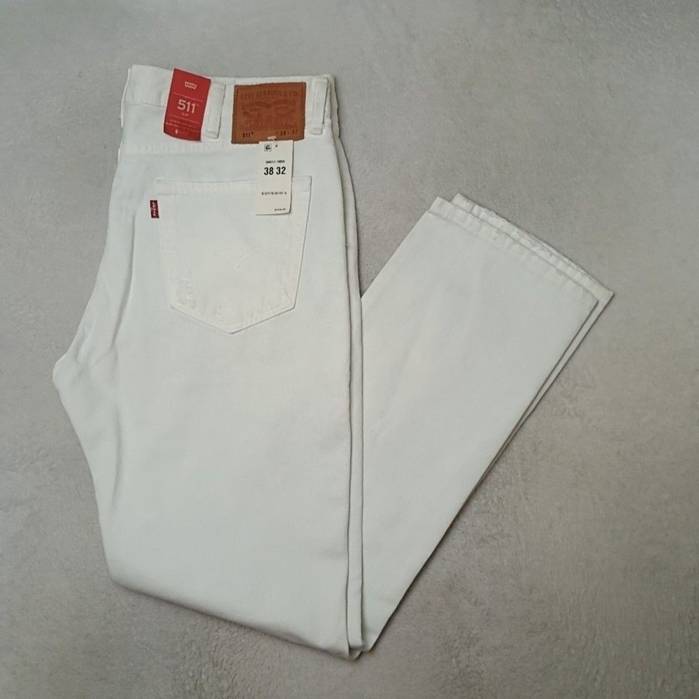 Levis 511 Jeans Mens 38x32 White Slim Distressed Denim 5-Pocket Work School